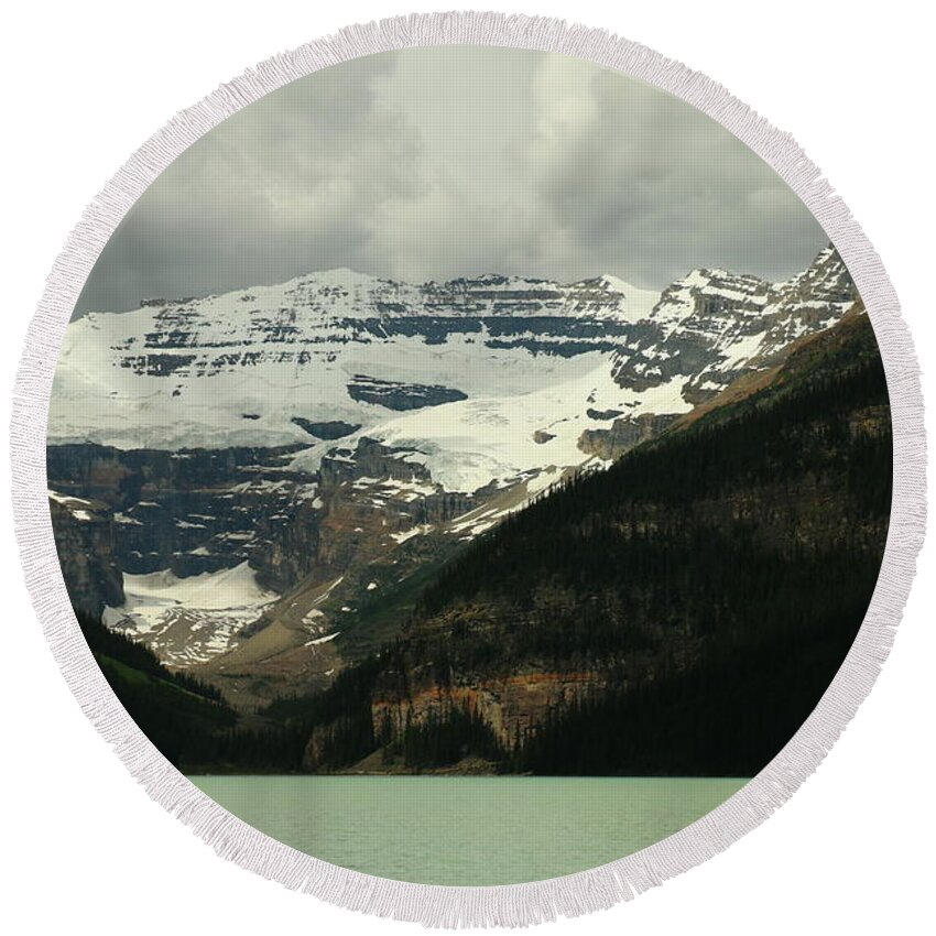 Mountain Round Beach Towel featuring the photograph Glacier And Lake Louise by Christiane Schulze Art And Photography