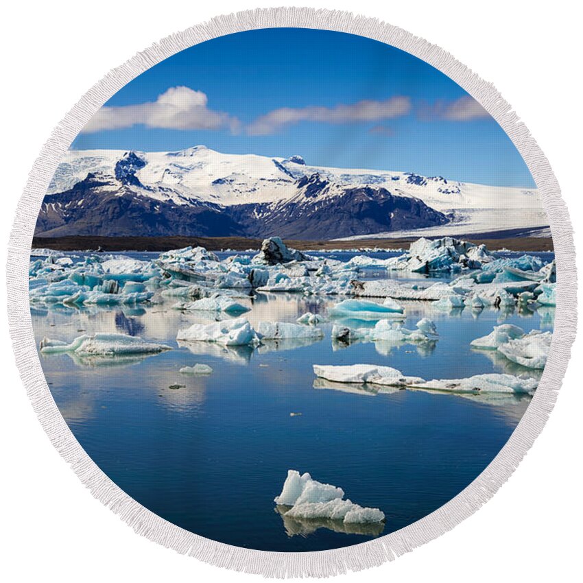 Iceland Round Beach Towel featuring the photograph Glacier lagoon in Iceland by Matthias Hauser