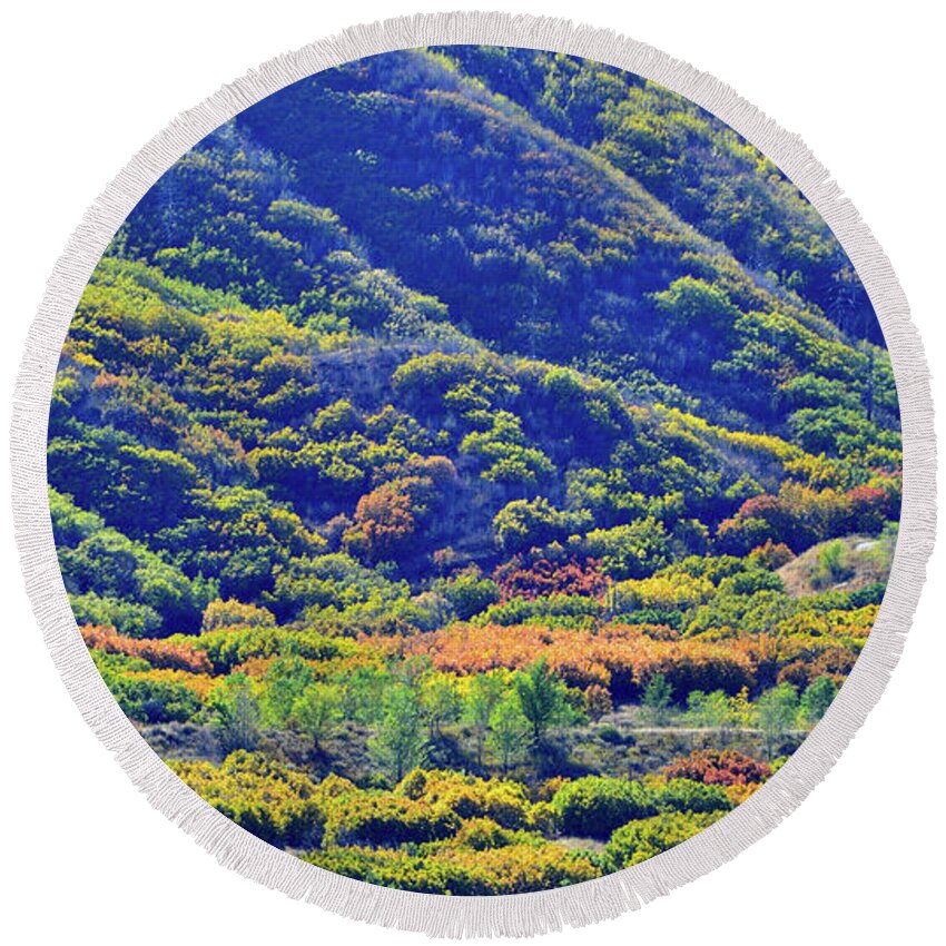Colorado Round Beach Towel featuring the photograph Glenwood Springs Fall Colors on Display by Ray Mathis