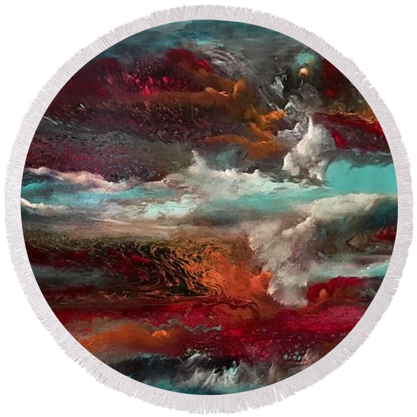 Abstract Round Beach Towel featuring the painting Gloaming by Soraya Silvestri