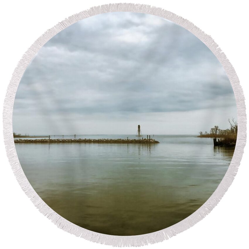 Gloomy Round Beach Towel featuring the photograph Gloom on the Bay by Chris Montcalmo