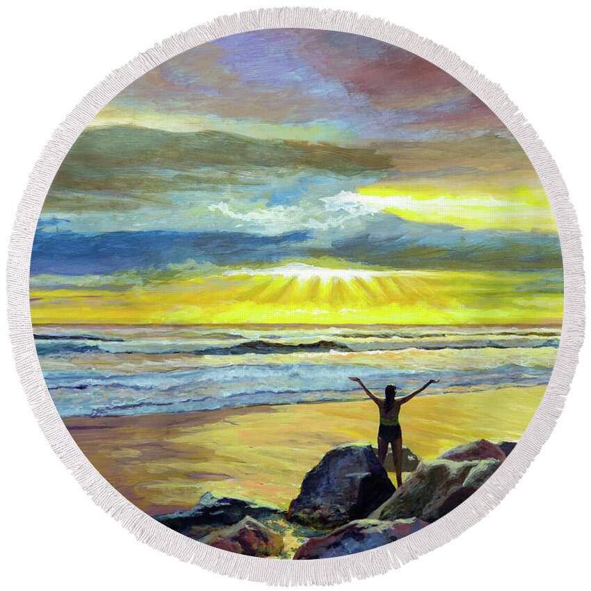 Glory Round Beach Towel featuring the painting Glorious Day by Lynn Hansen