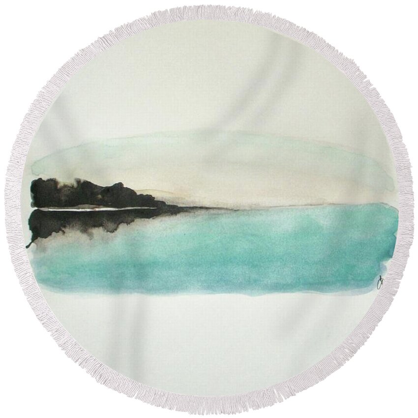 Abstract Round Beach Towel featuring the painting Glory Lake by Vesna Antic