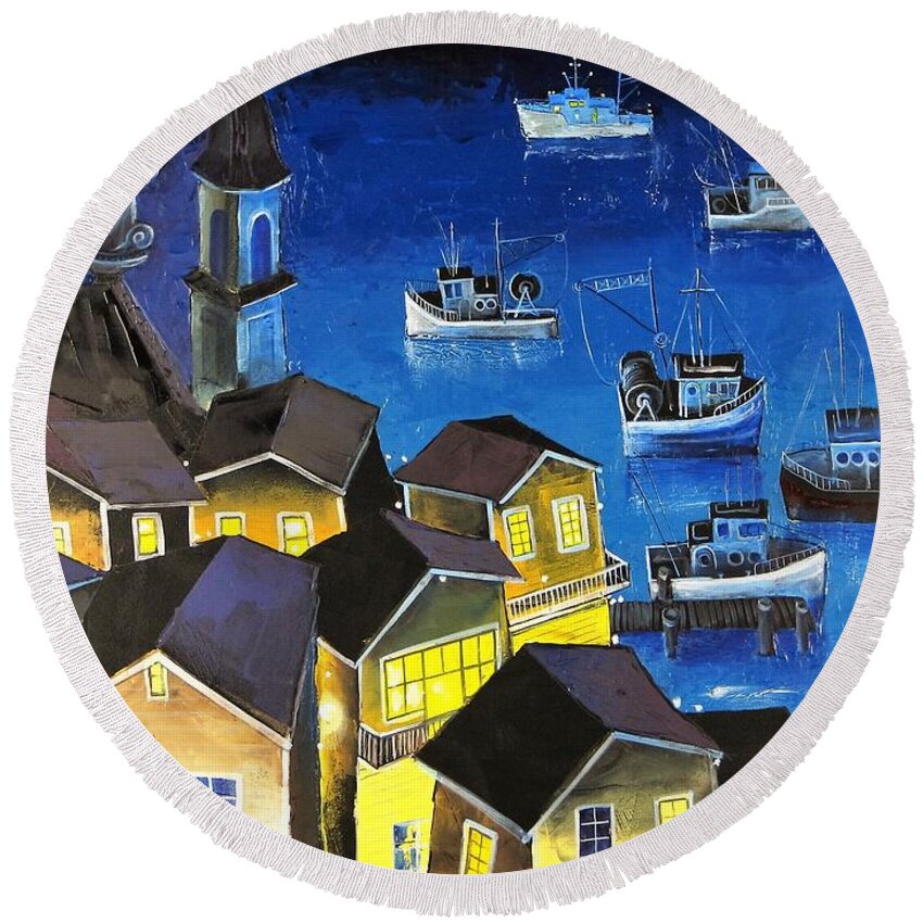 Italy Round Beach Towel featuring the painting Glouchester Harbor by Mikhail Zarovny