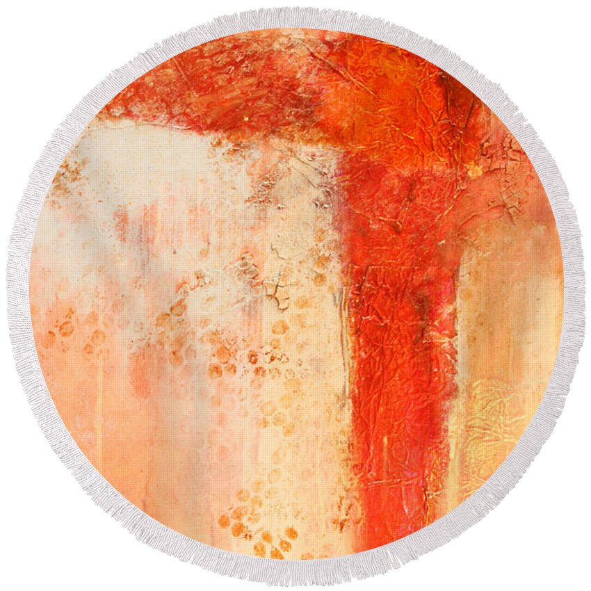 Orange Round Beach Towel featuring the painting Glow 1 Abstract Painting by Nancy Merkle