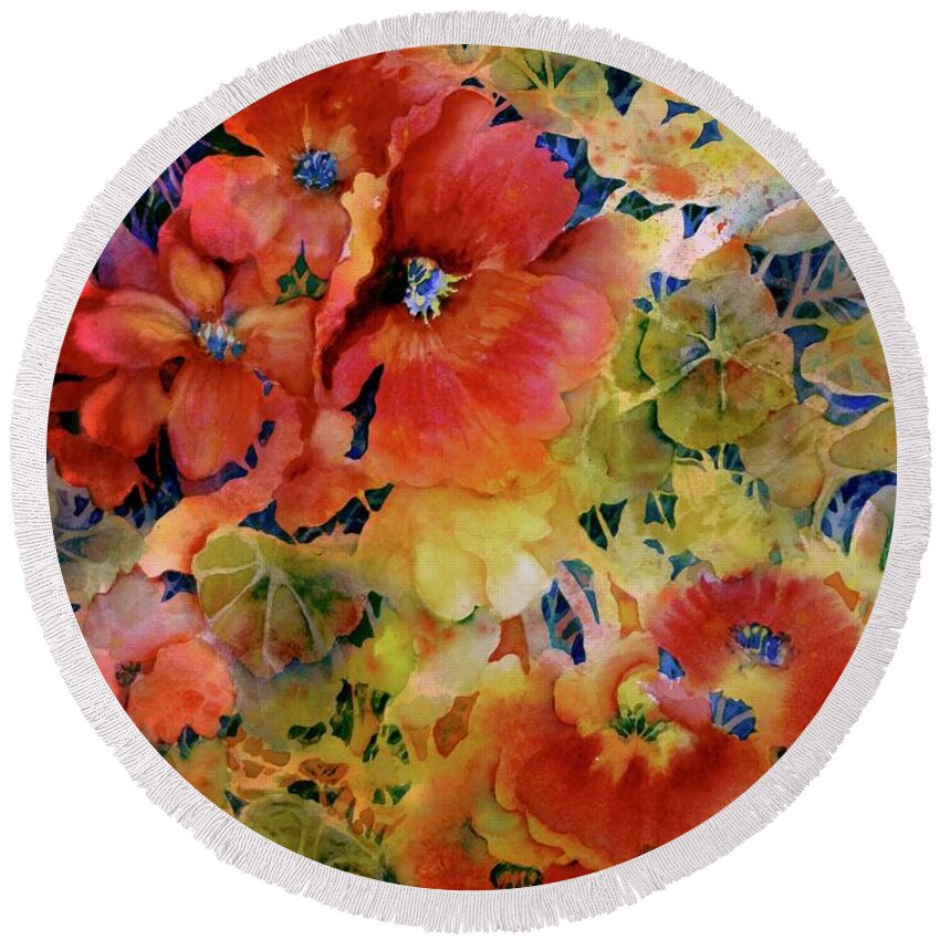 Watercolor Round Beach Towel featuring the painting Glow by Ann Nicholson