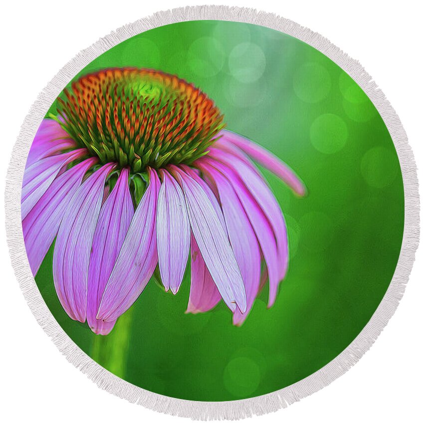 Flower Round Beach Towel featuring the photograph Glowing Cone Flower by Cathy Kovarik