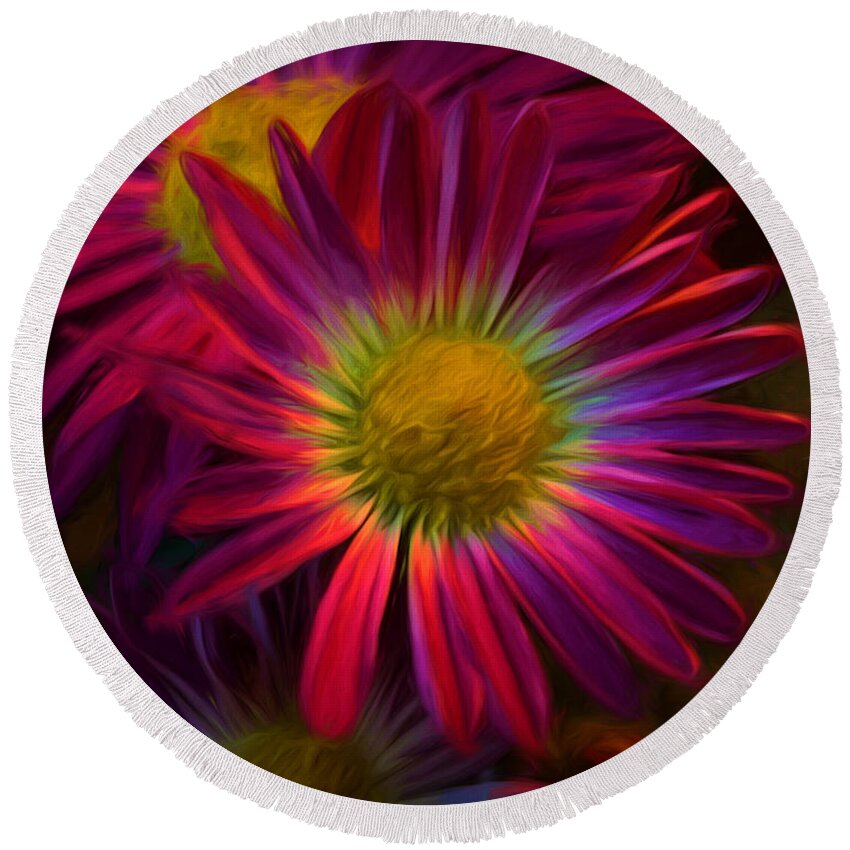 Flower Round Beach Towel featuring the digital art Glowing eye of flower by Lilia S
