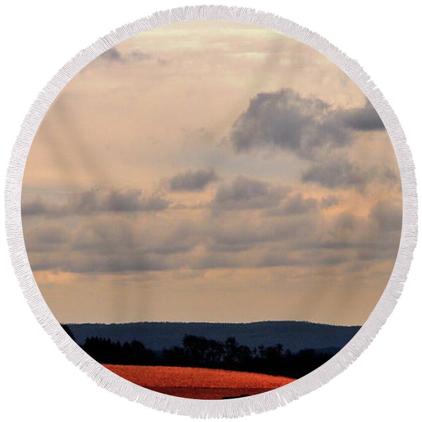 Landscape Round Beach Towel featuring the photograph Glowing Field by Lori Tambakis