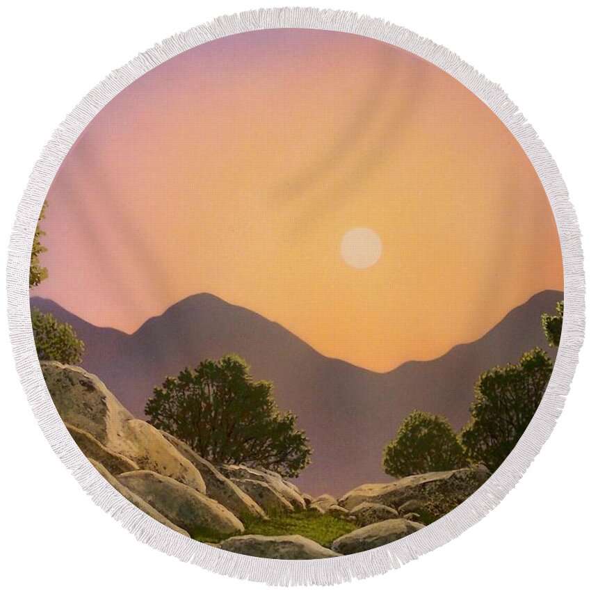 Mountains Round Beach Towel featuring the painting Glowing Landscape by Frank Wilson