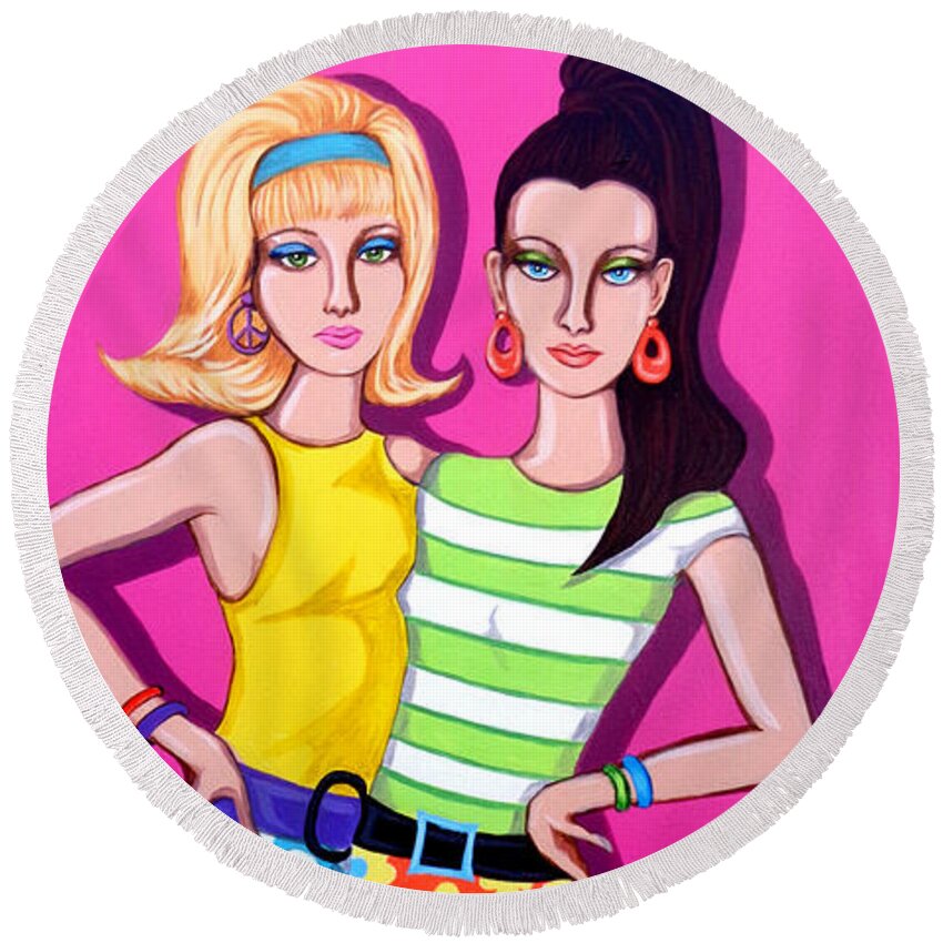 Portrait Round Beach Towel featuring the painting Go-Go Girls by Tara Hutton