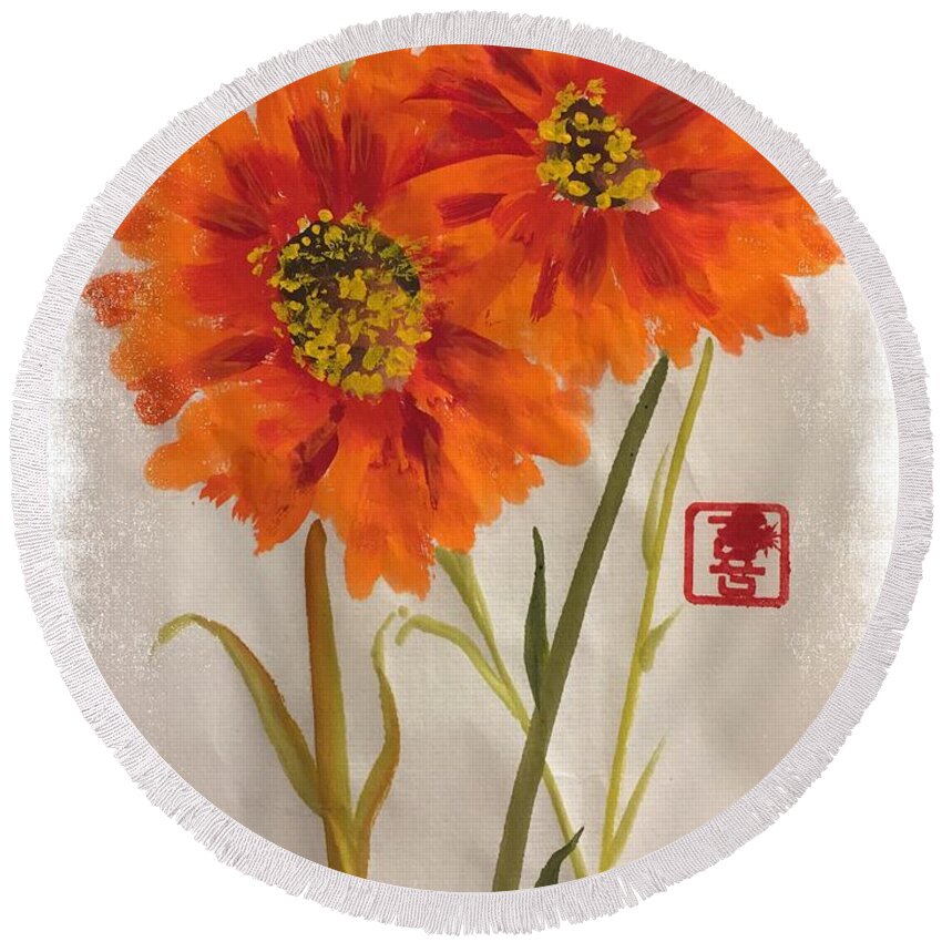 Chinese Brush Round Beach Towel featuring the painting Go With All You Heart by Bonny Butler