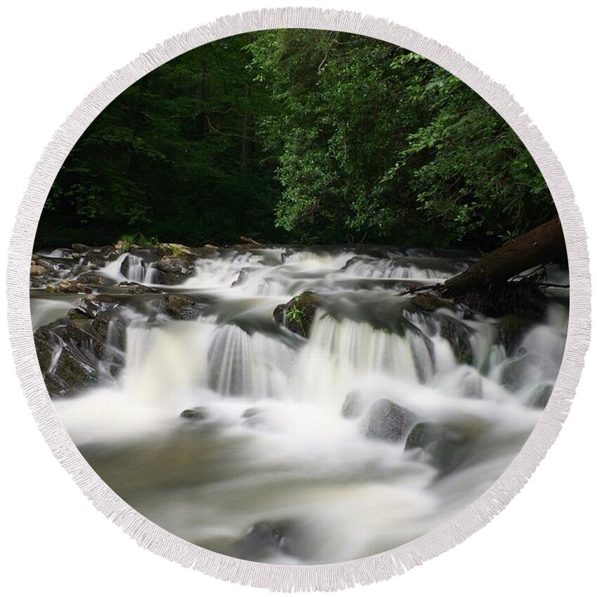 Waterfall Round Beach Towel featuring the photograph Go With The Flow by Richie Parks