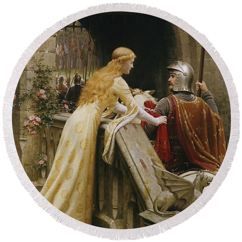 God Speed Round Beach Towel featuring the painting God Speed by Edmund Blair Leighton