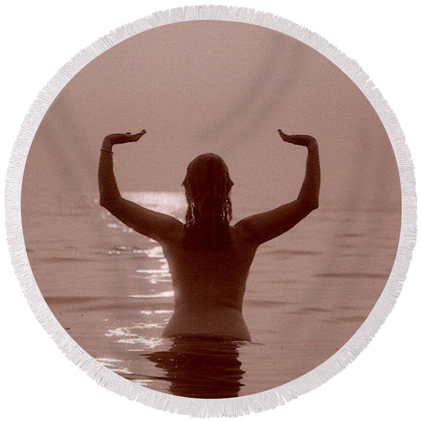 Nude Round Beach Towel featuring the photograph Goddess by DArcy Evans