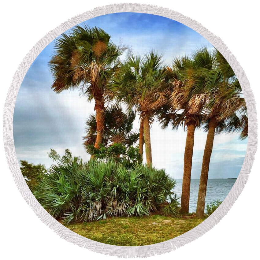 Tropical Palm Trees Round Beach Towel featuring the photograph God's Nest by Carlos Avila