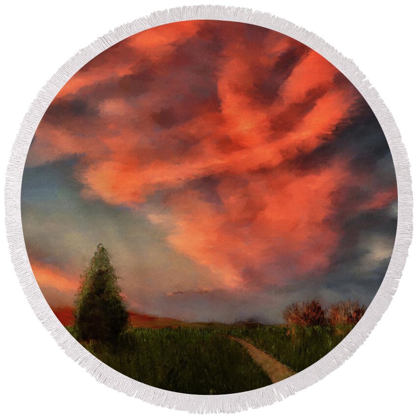 Sunset Round Beach Towel featuring the digital art Going Home by Lois Bryan