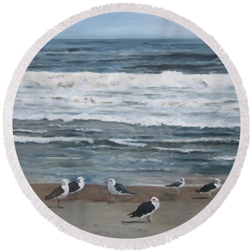 Ocean Round Beach Towel featuring the painting Going The Wrong Way by Paula Pagliughi
