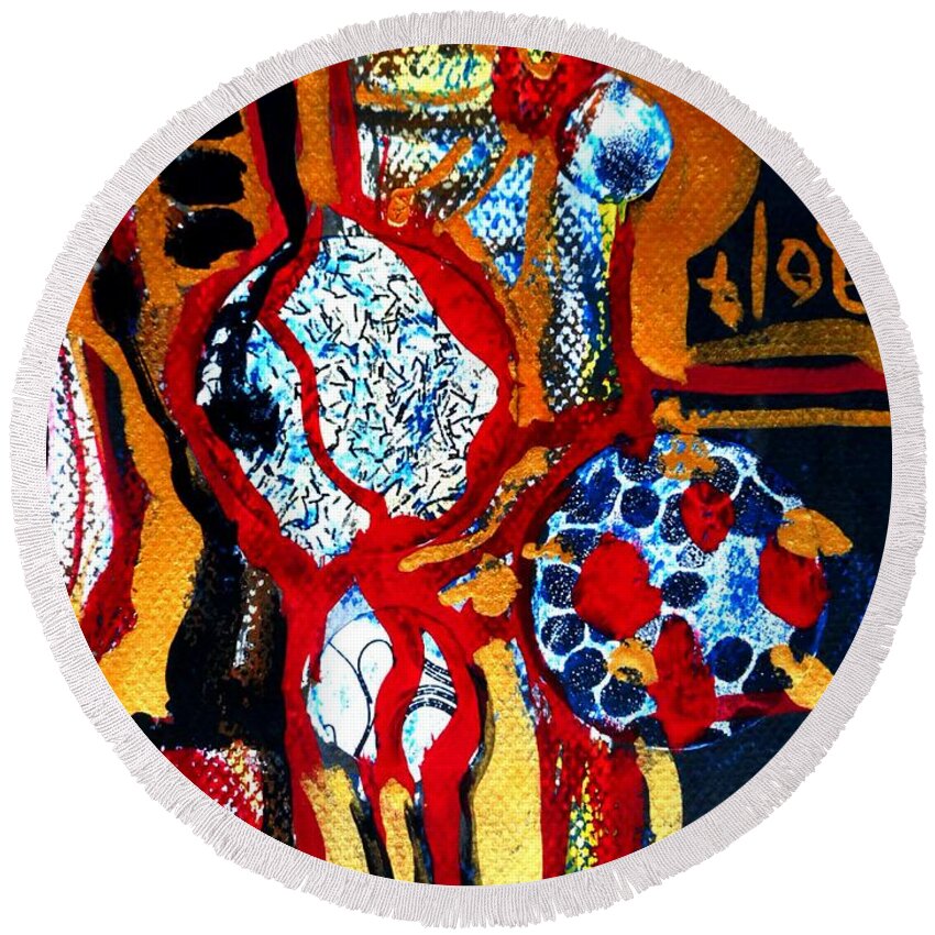 Katerina Stamatelos Art Round Beach Towel featuring the painting Gold-Abstract-5 by Katerina Stamatelos