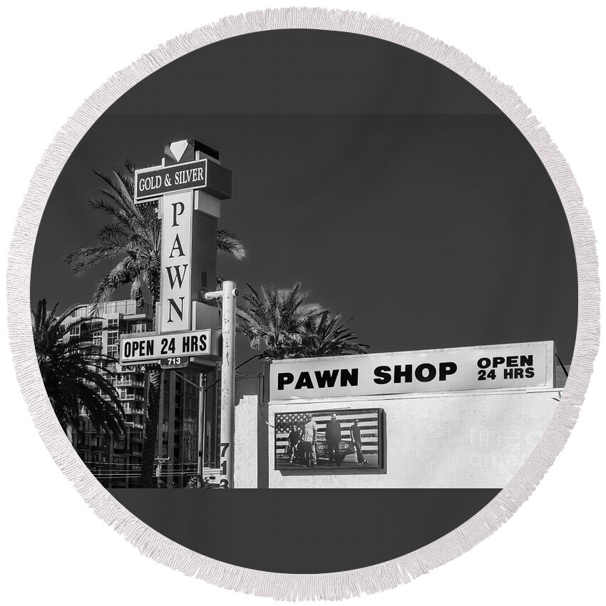 pawn Stars Round Beach Towel featuring the photograph Gold and Silver Pawn Shop by Anthony Sacco