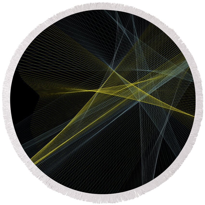Abstract Round Beach Towel featuring the digital art Gold Mine Computer Graphic Line Pattern by Frank Ramspott