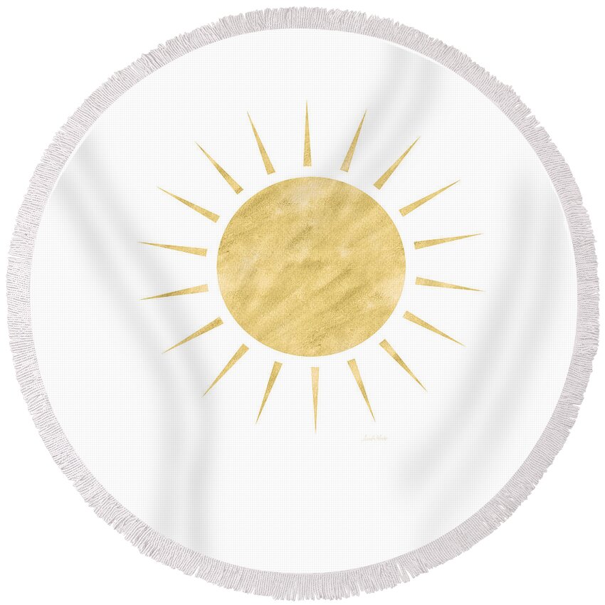 Sun Round Beach Towel featuring the mixed media Gold Sun- Art by Linda Woods by Linda Woods