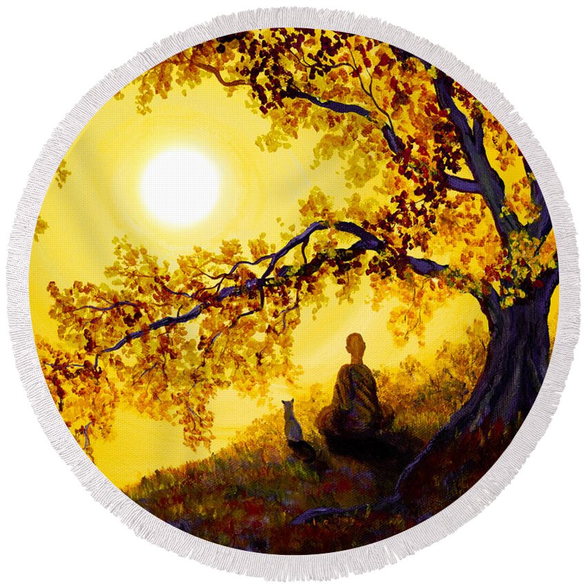 Zen Round Beach Towel featuring the painting Golden Afternoon Meditation by Laura Iverson
