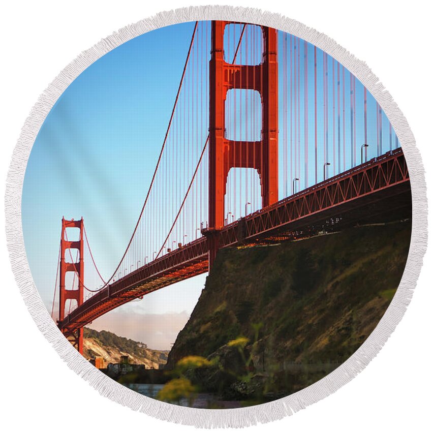 Sfo Round Beach Towel featuring the photograph Golden Gate Bridge Sausalito by Doug Sturgess