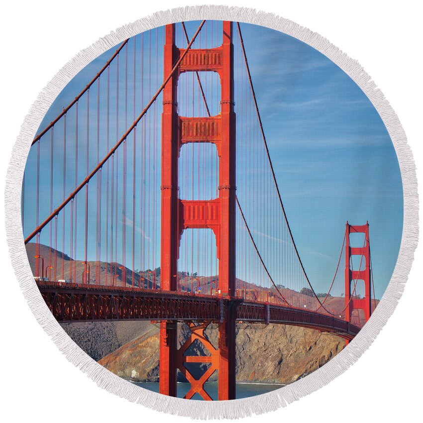 Golden Gate Bridge Round Beach Towel featuring the photograph Golden Gate San Fran by Mike Burgquist