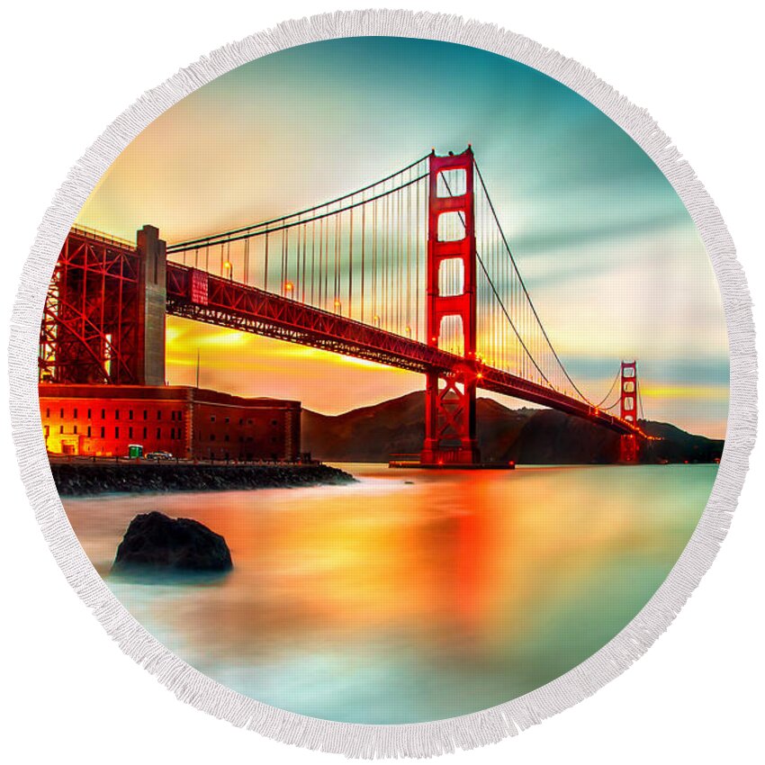 Golden Gate Bridge Round Beach Towel featuring the photograph Golden Gateway by Az Jackson