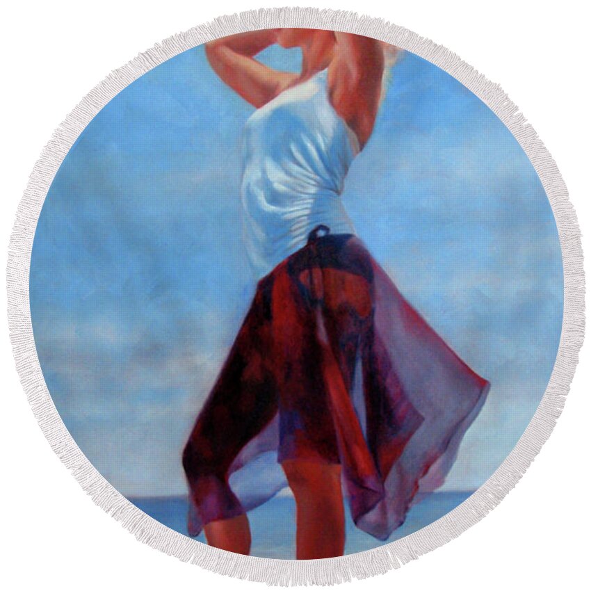 Beach Round Beach Towel featuring the painting Golden Girl by Marie Witte
