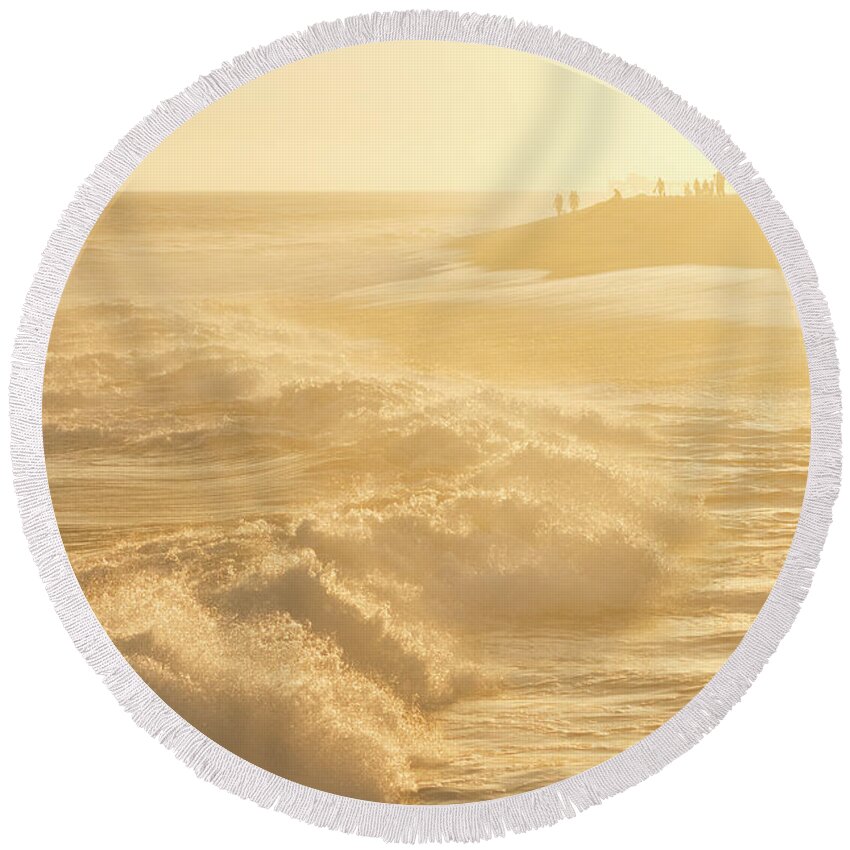 Golden Round Beach Towel featuring the photograph Golden Hour At The Wedge by Eddie Yerkish