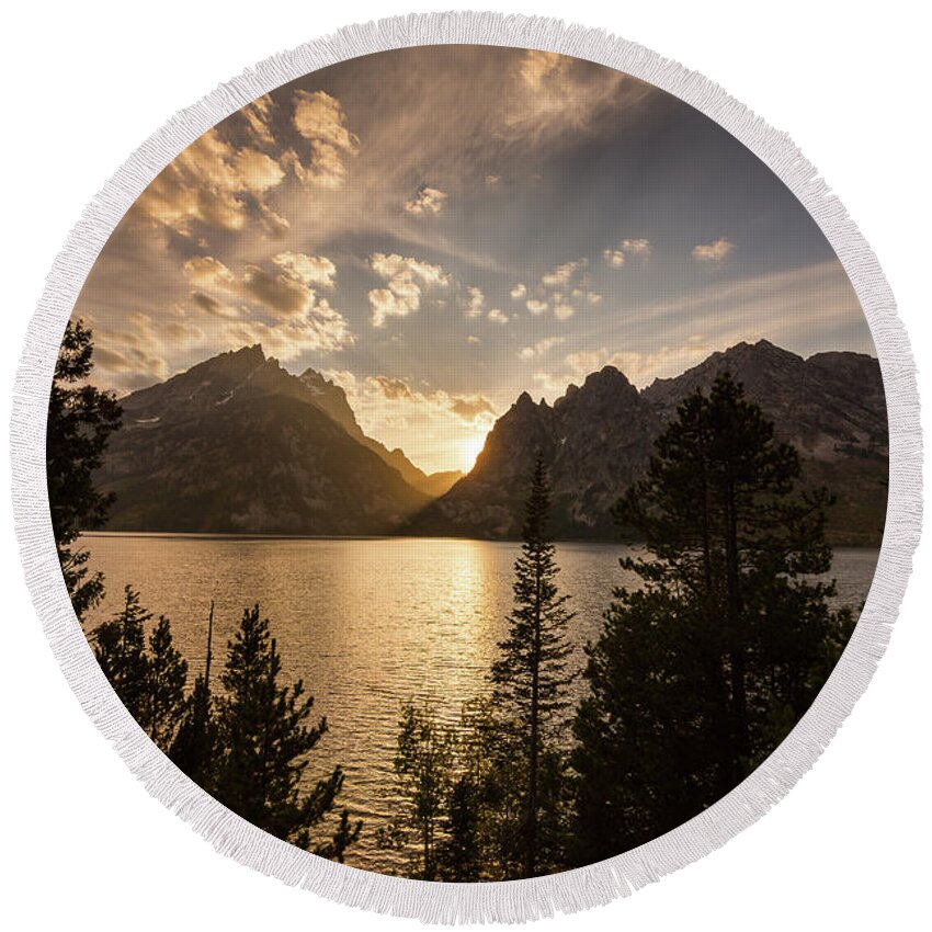 Jenny Lake Round Beach Towel featuring the photograph Golden Jenny Lake View by James BO Insogna