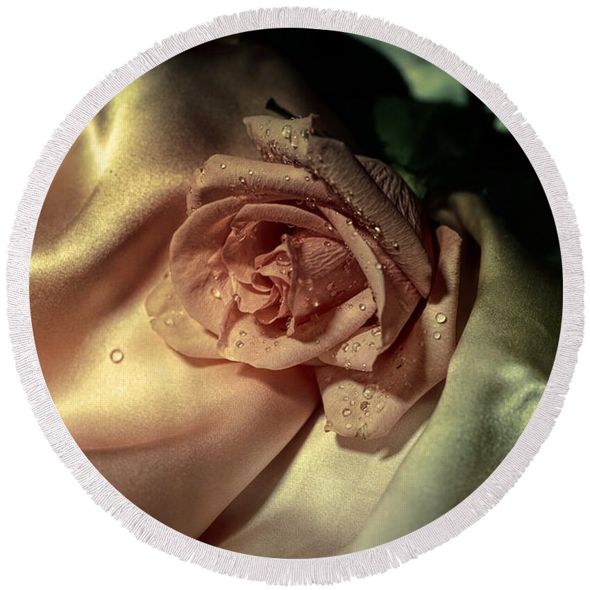 Rose Round Beach Towel featuring the photograph Golden light over Rose by Lilia S
