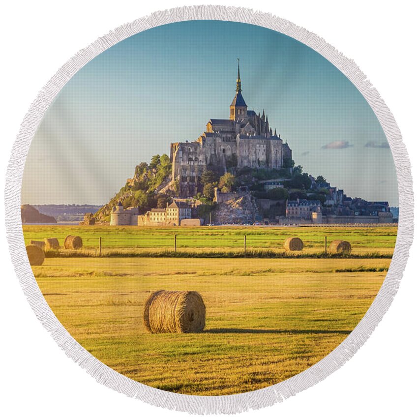 Abbey Round Beach Towel featuring the photograph Golden Normandy by JR Photography