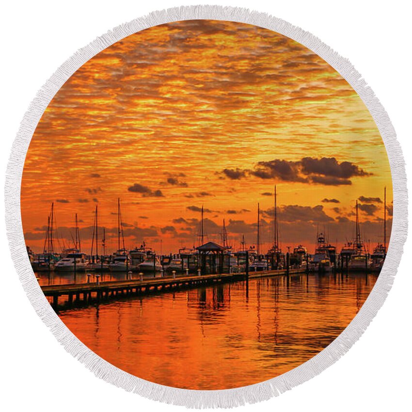 Sun Round Beach Towel featuring the photograph Golden Orange Sunrise by Tom Claud