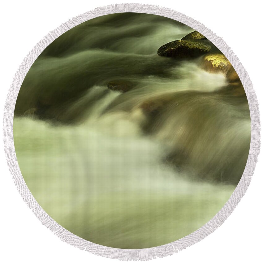 River Round Beach Towel featuring the photograph Golden River by Mike Eingle