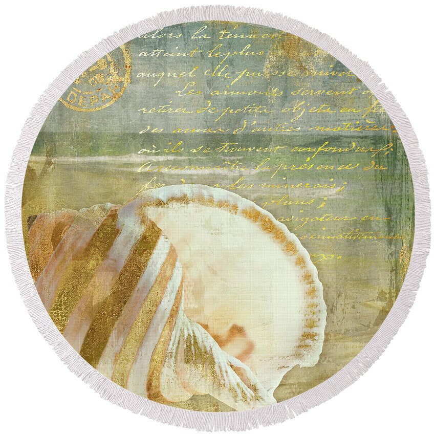 Beach Round Beach Towel featuring the painting Golden Sea Three by Mindy Sommers