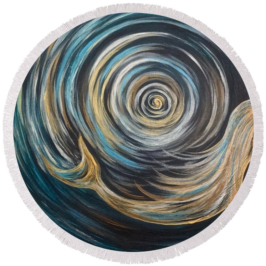 Gold Round Beach Towel featuring the painting Golden Sirena Mermaid Spiral by Michelle Pier