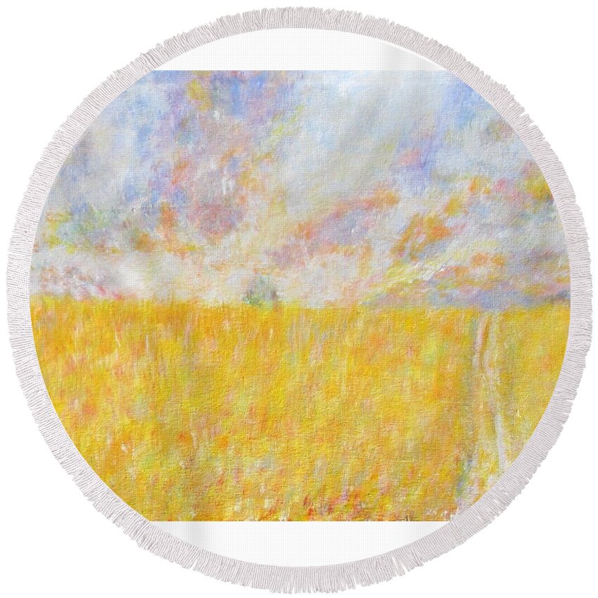 Impressionism Round Beach Towel featuring the painting Golden Wheat Field by Glenda Crigger