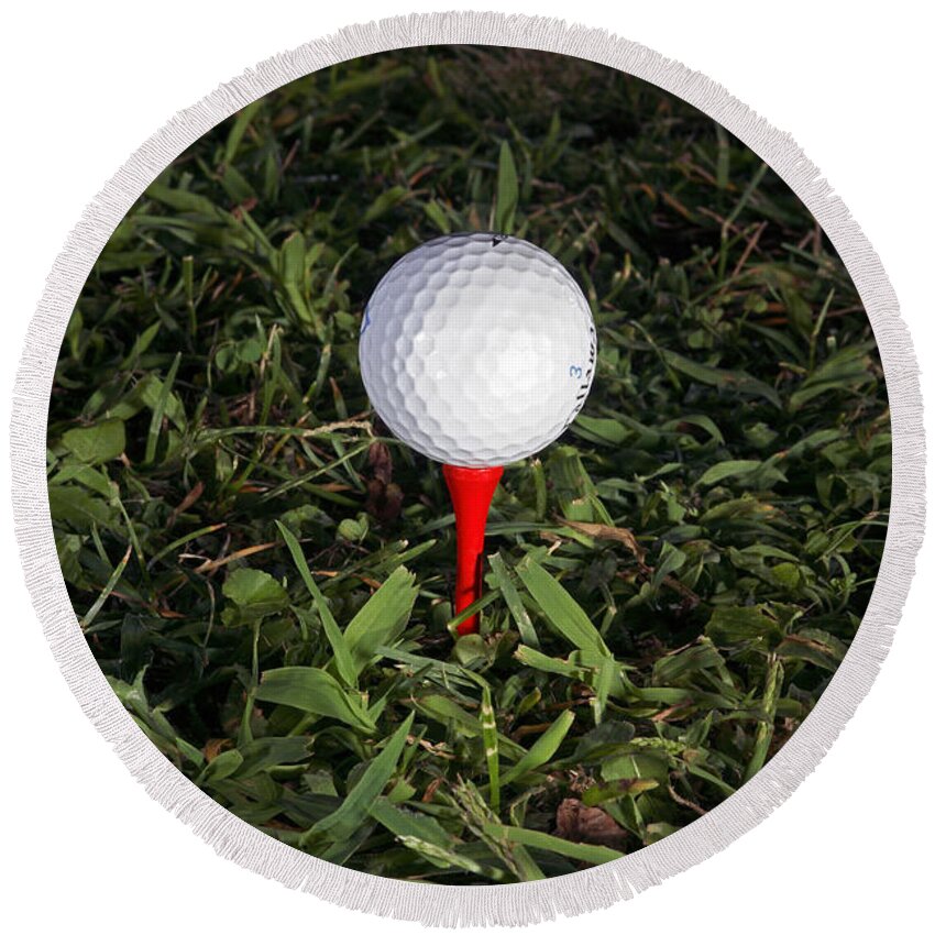 Golf Round Beach Towel featuring the photograph Golf Ball by Ted Kinsman