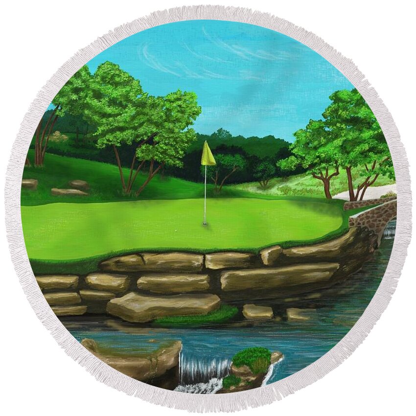 Golf Round Beach Towel featuring the digital art Golf Green Hole 16 by Troy Stapek