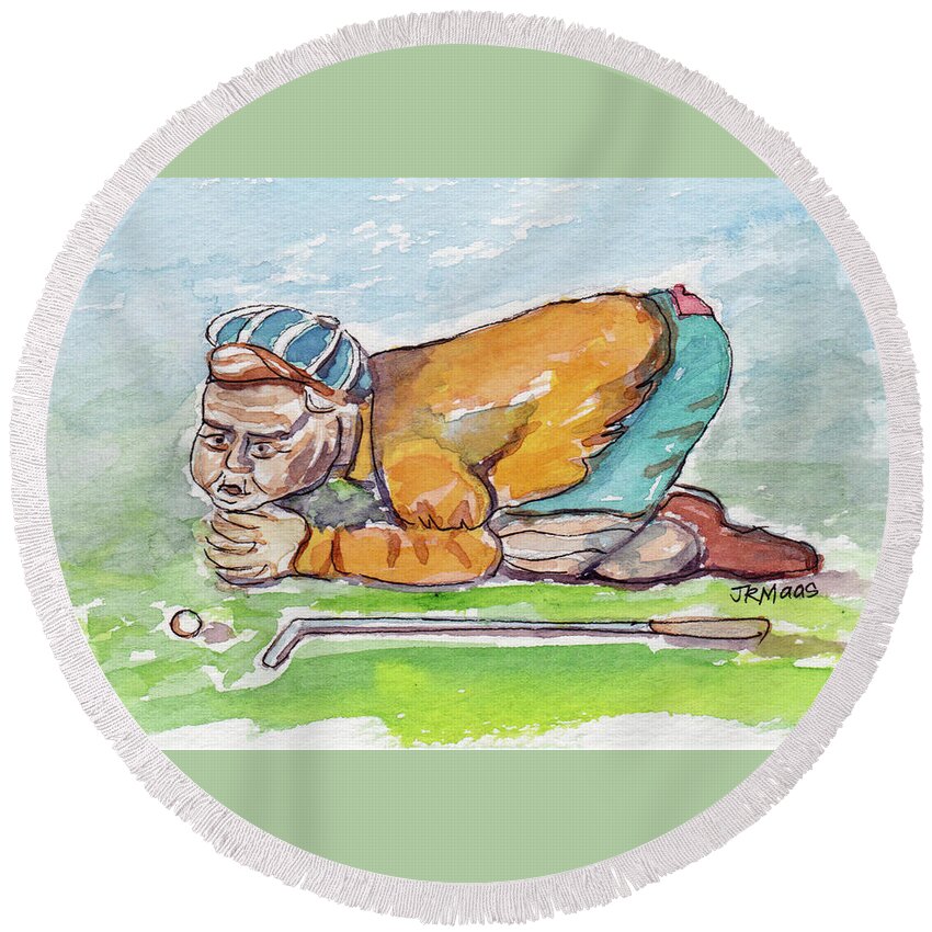 Hot Air Round Beach Towel featuring the painting Golfer with Hot Air by Julie Maas