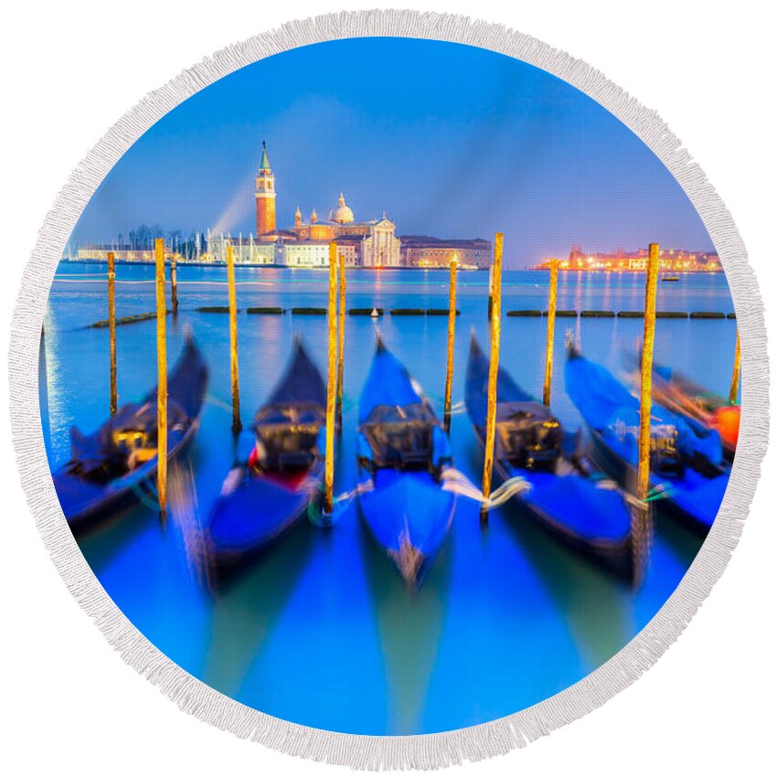 Italy Round Beach Towel featuring the photograph Gondolas in Venice - Italy by Luciano Mortula