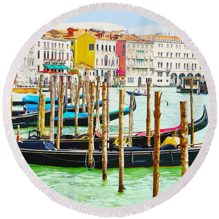 Venice Round Beach Towel featuring the photograph Gondolas on the Grand Canal Venice Italy by Anthony Murphy