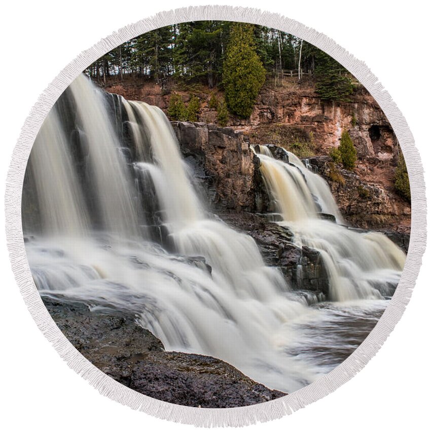 Upper Gooseberry Falls Round Beach Towel featuring the photograph Gooseberry Falls State Park by Paul Freidlund