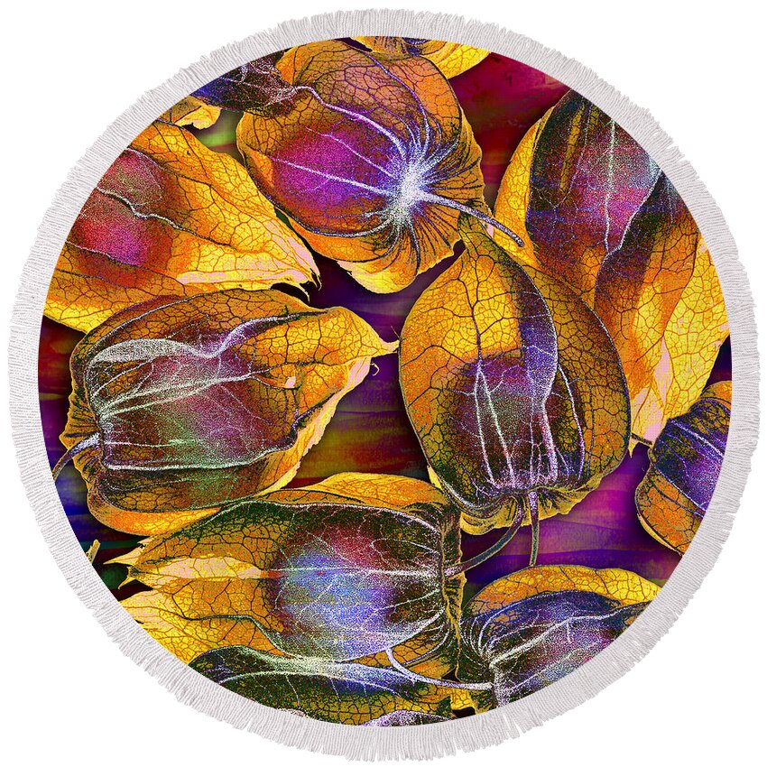 Gooseberry Round Beach Towel featuring the digital art Goosed Berry Pods by Barbara Berney
