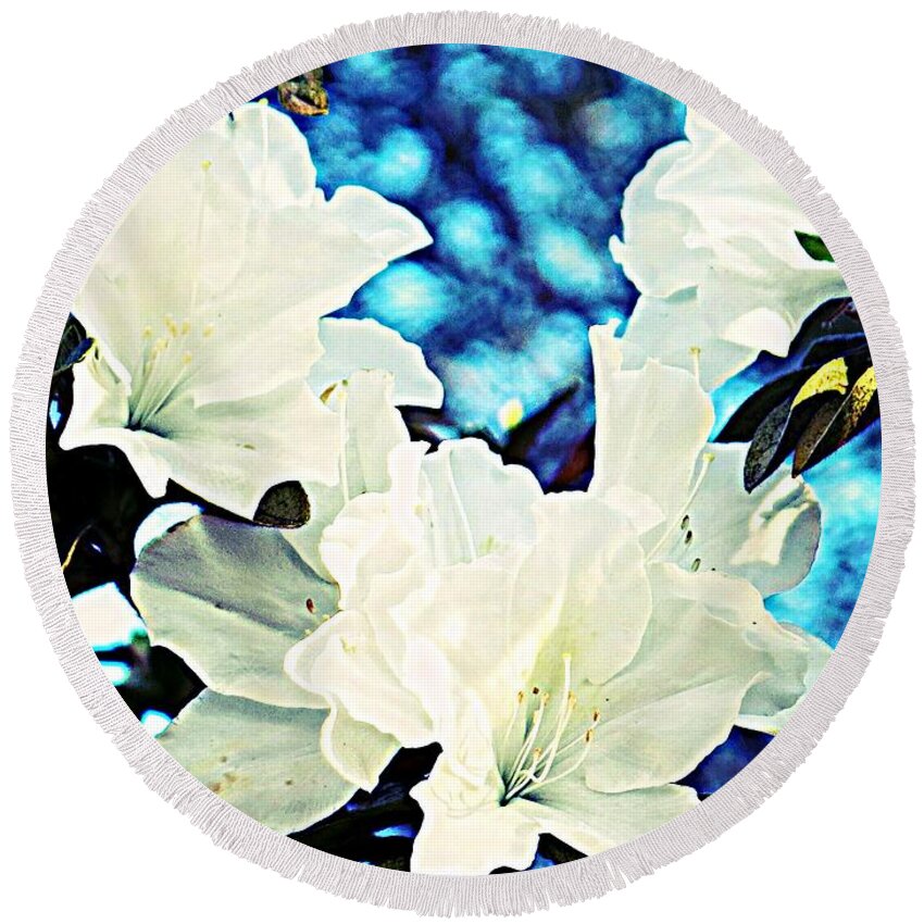 Azalea Round Beach Towel featuring the mixed media Gorgeous by Leanne Seymour