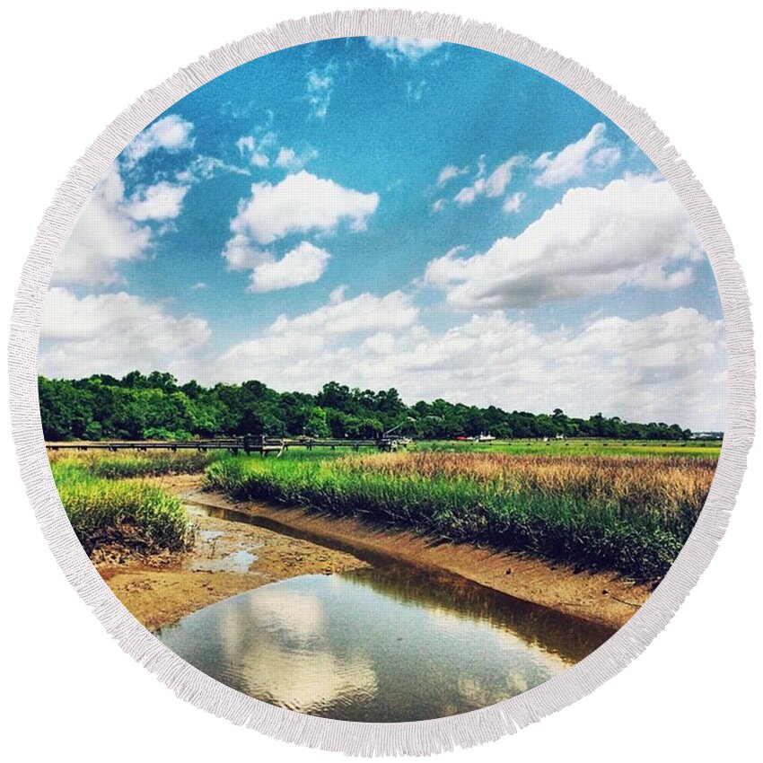 Lowcountry Round Beach Towel featuring the photograph Gorgeous #lowcountry Day! 🌾⛅️ by Cassandra M Photographer