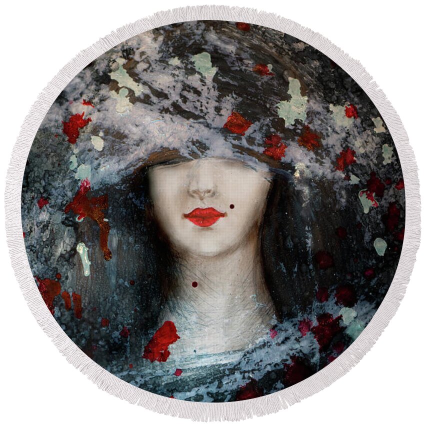 Gothic Beauty Round Beach Towel featuring the painting Gothic Beauty by Lilia S